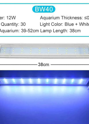 Aquarium LED Light Super Slim Fish Tank Aquatic Plant Grow Lighting Waterproof Bright Clip Lamp Blue LED 18-72cm for Plants 220v
