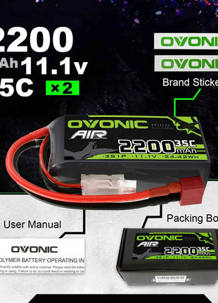 OVONIC 3S Lipo Battery 35C 2200 mAh 11.1 V Short Pack with Deans Connection for Aircraft Helicopter for 1:14 RC Car RC Plane (2P
