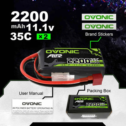 OVONIC 3S Lipo Battery 35C 2200 mAh 11.1 V Short Pack with Deans Connection for Aircraft Helicopter for 1:14 RC Car RC Plane (2P