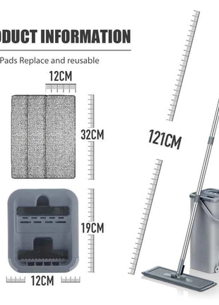 Hand Free Flat Floor Mop And Bucket Set For Professional Home Floor Cleaning System With Washable Microfiber Pads For Hardwood
