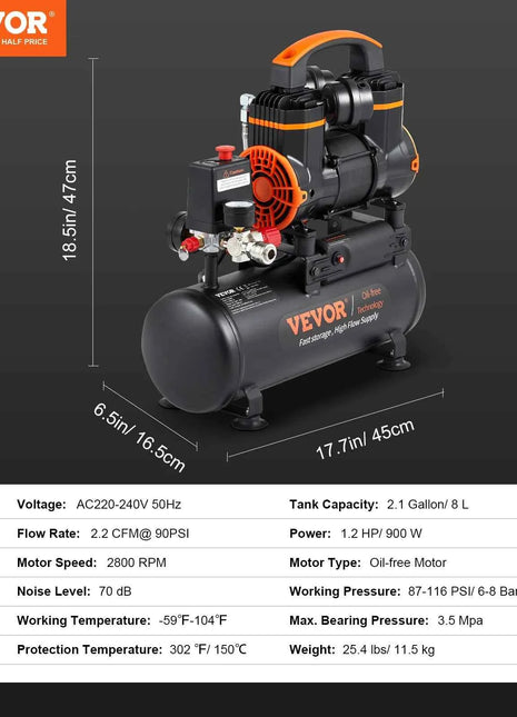 SucceBuy Silent Air Compressor 900W 1450W 1800W Quiet Oil-free Portable Air Pump for Repair Tire Inflation Whisper Compressor