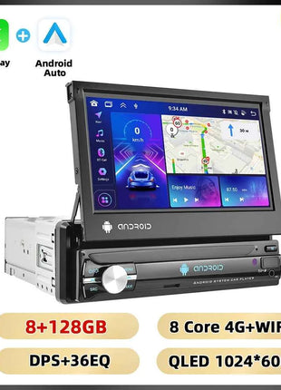 Podofo 1Din 7 ''Car Multimedia Player 8 + 128G 8Core Car Radio Carplay Android Car WIFI GPS Navigation Retractable Screen Stereo