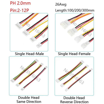 5/10 Pz Micro JST PH 2.0mm Maschio/Femmina Connettore Con Filo 100/200/300mm Cavo 2/3/4/5/6/8/10P Spille Ponticello Linea Per Arduino