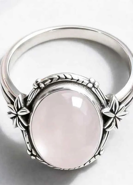Anello Huitan con Foglia Incisa Stile Fresco per Donna, Imitazione Pietra di Luna, Elegante per Matrimoni e Feste, Accessorio Trendy, Gioiello Versatile