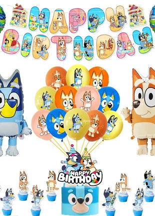Palloncini Bluey Bingo Party Buon compleanno Banner Cane blu Palloncini Sfondo Adesivi Decorazione Cake Topper Stoviglie usa e getta