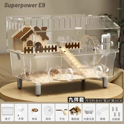 Luxury Acrylic Hamster Cage, Extra Large Transparent Habitat, Chew-Proof rodent Villa for Syrian Hamster Gerbil Mouse