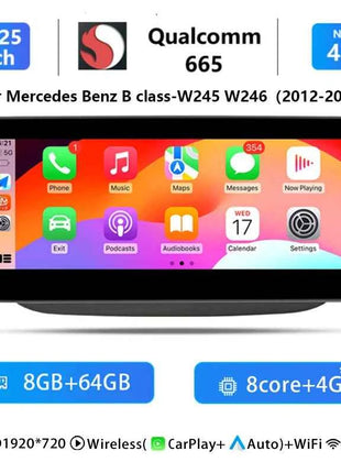 10.25"Wireless Carplay Snapdragon 665 Android 14 Car Radio For Mercedes-benz W246 2011-2018 Multimedia Stereo GPS Navi Screen 4G
