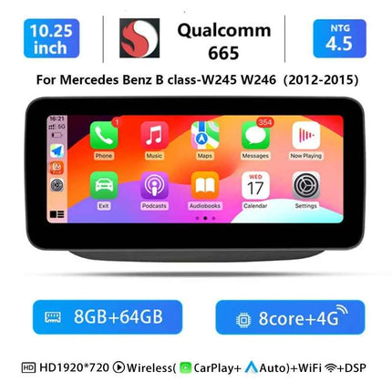 10.25"Wireless Carplay Snapdragon 665 Android 14 Car Radio For Mercedes-benz W246 2011-2018 Multimedia Stereo GPS Navi Screen 4G