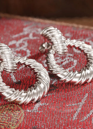 Huitan Hoop Earrings for Women, Circular Braided Design, Fashion Luxury Party Accessories, Delicate Metal Jewelry for Weddings