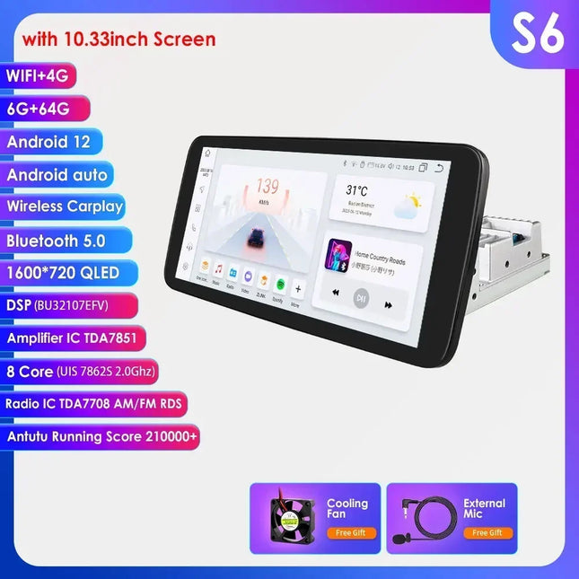 8+128G 10.1'' 360 Rotatable 1 Din AutoRadio GPS for Universal Car Multimedia Player Stereo 1DIN Video Autoradio Carplay HeadUnit
