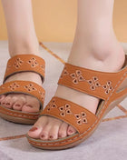 Embroidered Women's Sandals with Flowers - Casual Summer Slip-On Wedge
