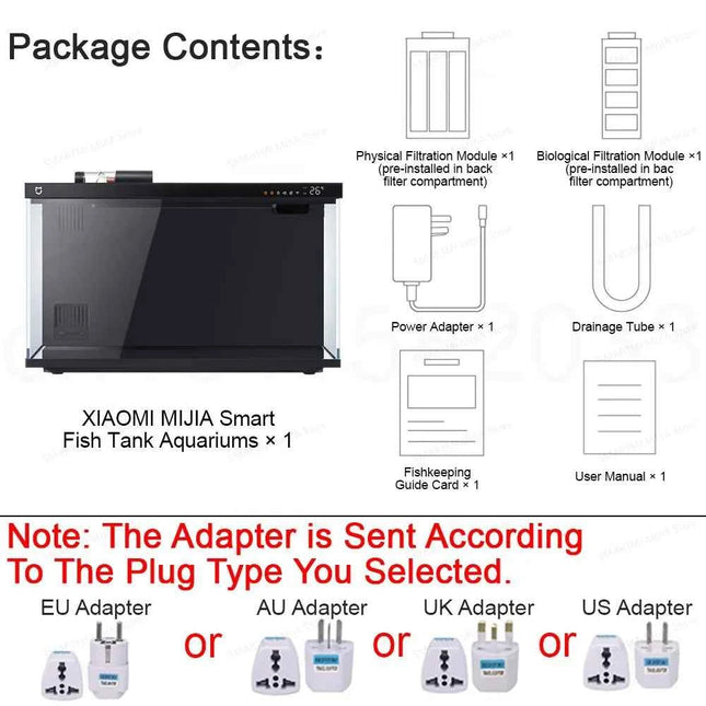 MIJIA Smart Fish Tank Aquariums,Remote Feeding, 5-Stage Filtration, LED Lighting, App-Controlled, CN Version With Adapter