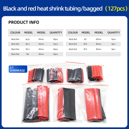Kit tubi termorestringenti in sacchetto 127/164/328/530 pezzi 2:1 Filo termoretraibile Tubo termoretraibile Collegare la copertura Guaine di protezione del filo