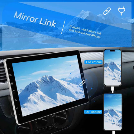 Podofo 1Din  10.1''  Car Radio Carplay Android Auto Mirror Link GPS Navi Universal Multimedia Player with BT FM radio TF USB EQ