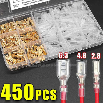 Kit di terminali a crimpare da 2.8/4.8/6.3mm, connettori a forcella maschio/femmina in rame con guaina isolante, scatola di connettori elettrici