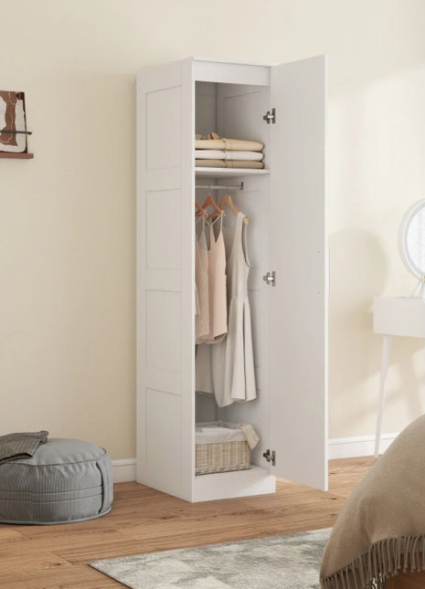 Armadio multiuso con asta appendiabiti, ripiano, anta con chiusura ammortizzata 40 x 52 x 180 cm bianco