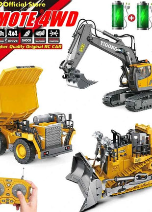4WD Remote Control Excavator 4x4 Alloy Dump Truck Bulldozer Radio Model RC Car Construction Vehicle Toy Children Kids Gifts