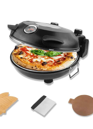 12 Inch Electric Pizza Oven Indoor 1200 Watt Glazed Ceramic Stone Cooker Two-button Precise Temperature Control Heats up 420℃