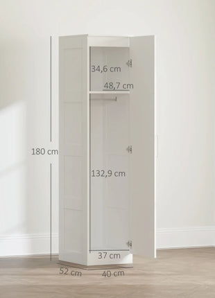 Armadio multiuso con asta appendiabiti, ripiano, anta con chiusura ammortizzata 40 x 52 x 180 cm bianco