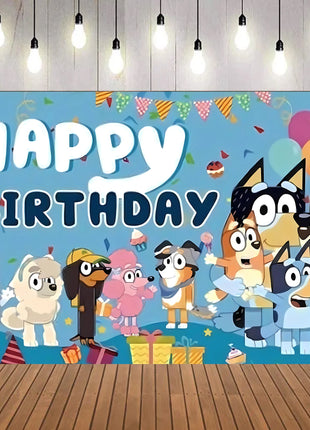 Sfondo in Tessuto per Feste di Compleanno a Tema Bluey, Decorazione Murale per Bambini e Ragazzi