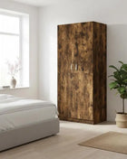 Armadio in Rovere Affumicato 90x52x200 cm con Ante Scorrevoli in Legno Ingegnerizzato, Ripiano e Asta Appendiabiti per Camera da Letto