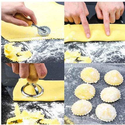 Kitchen Stainless Steel Cookies Cutter Set Pasta Press Attachment Kit Ravioli Maker Mold Tool Ravioli Stamp Set Pastry Wheel Set