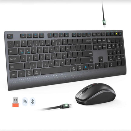 Dual-mode 2.4G Wireless Keyboard Mouse Combo Mute Rechargeable Keyboard Mouse Set With Multi-Function Keys for Windows PC Gamer