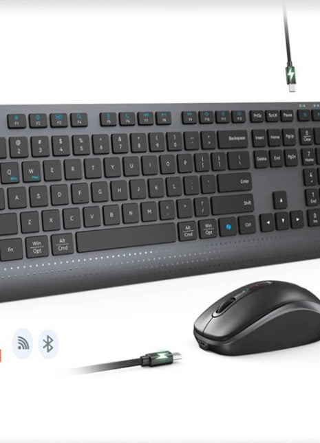Dual-mode 2.4G Wireless Keyboard Mouse Combo Mute Rechargeable Keyboard Mouse Set With Multi-Function Keys for Windows PC Gamer