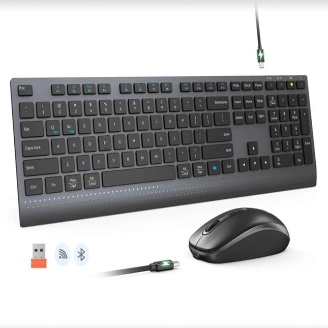 Dual-mode 2.4G Wireless Keyboard Mouse Combo Mute Rechargeable Keyboard Mouse Set With Multi-Function Keys for Windows PC Gamer