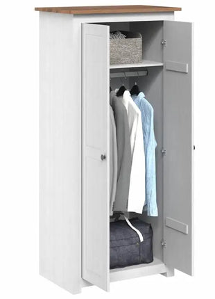 Armadio Bianco 80x50x171,5 cm in Pino Massiccio, Collezione Panama, Armadio in Legno di Pino Bianco con Ripiani e Asta Appendiabiti per Camera da Letto