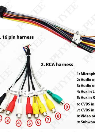 Set cablaggio 16 pin, adattatore USB, antenna GPS, microfono video CVBS audio Aux RCA, cavo Wifi, per sistema Android universale per auto