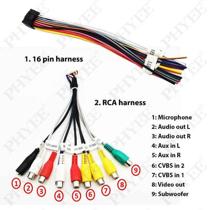 Set cablaggio 16 pin, adattatore USB, antenna GPS, microfono video CVBS audio Aux RCA, cavo Wifi, per sistema Android universale per auto