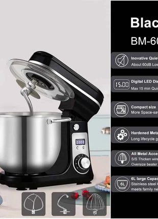 BioloMix 6-speed Kitchen Food Stand Mixer 1200W DC Quiet Motor  6L Stainless Steel Bowl with Cream Egg Whisk Whip Dough Kneader
