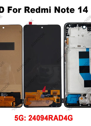 AMOLED Display for Xiaomi Redmi Note 14 4G LCD 24117RN76G 24117RN76O, Touch Screen for Redmi Note 14 5G 24094RAD4G LCD with Frame