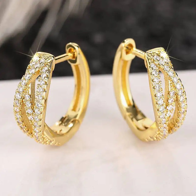 Orecchini a Cerchio Huitan con Design Intrecciato per Donna, Accessori Eleganti per Matrimoni e Feste, Gioielli Affascinanti con Zirconi Incastonati