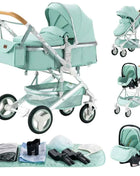 Multifunction 3 in 1 Baby Stroller with Car Seat and Sleeping Basket Baby Pram Lightweight Infant Pushchair Compact Folding Pram