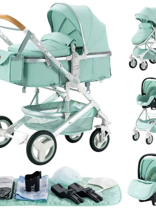 Multifunction 3 in 1 Baby Stroller with Car Seat and Sleeping Basket Baby Pram Lightweight Infant Pushchair Compact Folding Pram