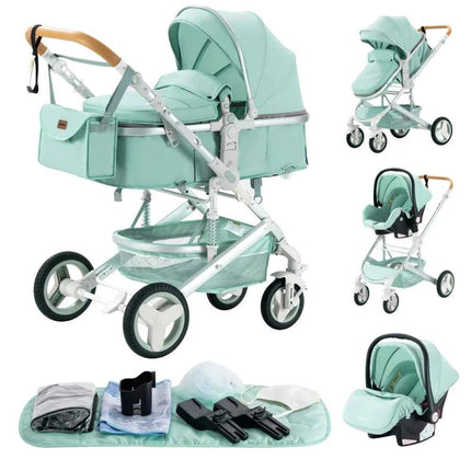 Multifunction 3 in 1 Baby Stroller with Car Seat and Sleeping Basket Baby Pram Lightweight Infant Pushchair Compact Folding Pram