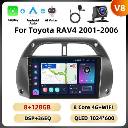 Podofo 8Core 2Din Car Stereo For Toyota RAV4 2001-2006 Multimedia Player WIFI 4G AI Voice BT Carplay Android Car Radio RDS