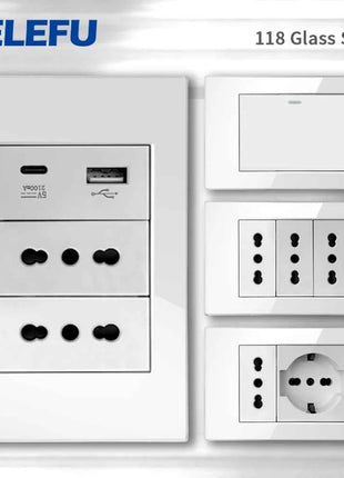 DELEFU Vetro temperato bianco Italia USB TypeC Presa a muro a ricarica rapida Schuko Tuya Wifi Smart Switch Sat TV Tel Campanello Cile