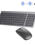 Gray Bluetooth 5.0 & 2.4G Wireless Keyboard Mouse Combo Rechargeable Full Size Wireless Keyboard for Notebook Laptop