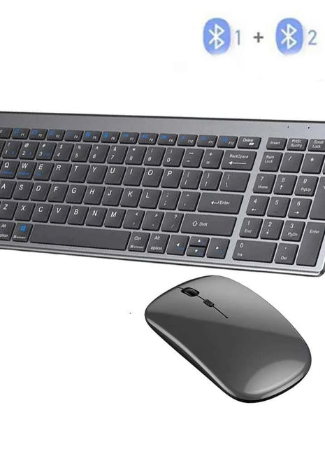 Gray Bluetooth 5.0 & 2.4G Wireless Keyboard Mouse Combo Rechargeable Full Size Wireless Keyboard for Notebook Laptop