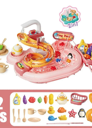 Puzzle per bambini Giochi di imitazione Giocattoli Lavapiatti Giocattoli Regalo Cucina Giocattoli interattivi 2 in 1 Scivolo Pesca Montessori Giocattoli
