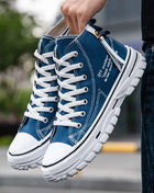 Men's Canvas Vulcanized High-Top Plateau Breathable Casual Sneakers Trainers Sturdy Sneakers