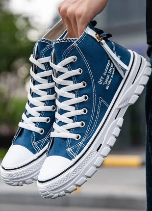 Men's Canvas Vulcanized High-Top Plateau Breathable Casual Sneakers Trainers Sturdy Sneakers