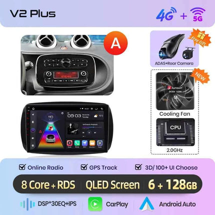 Junsun Wireless CarPlay Android Auto Car Radio For Mercedes Benz Smart 453 Fortwo 2014-2020 GPS Multimedia 2 din Systems Stereo