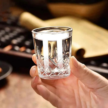 Set Bicchieri in Vetro Inciso 50ml con Rilievi per Spirits Tè e Acqua - 2/4/6/8/12 Pezzi