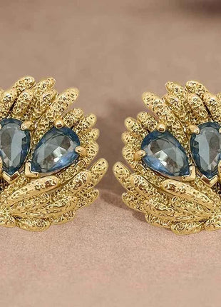 Orecchini a Forma di Conchiglia Huitan per Donne, Stile Oceano Fresco, Accessori di Lusso per Feste e Matrimoni, Gioielli alla Moda con Zirconi Blu Brillanti