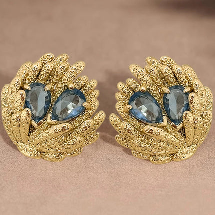 Orecchini a Forma di Conchiglia Huitan per Donne, Stile Oceano Fresco, Accessori di Lusso per Feste e Matrimoni, Gioielli alla Moda con Zirconi Blu Brillanti