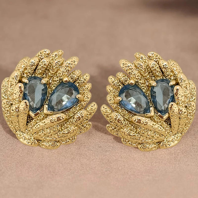 Orecchini a Forma di Conchiglia Huitan per Donne, Stile Oceano Fresco, Accessori di Lusso per Feste e Matrimoni, Gioielli alla Moda con Zirconi Blu Brillanti